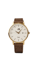 The Heritage Gold & Leather Classic – Matte White Dial / Leather Band Watch - Ashoka Watch Company