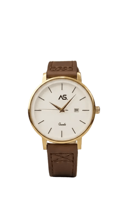 The Heritage Gold & Leather Classic – Matte White Dial / Leather Band Watch - Ashoka Watch Company